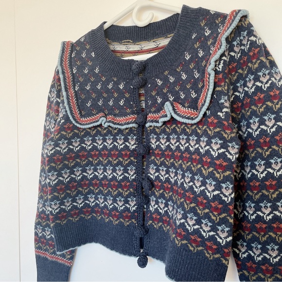 NEW SEA Anna Ruffled Cropped Merino Wool-jacquard Cardigan M Women - Picture 6 of 10